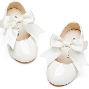 Felix & Flora white “leather” bow shoes